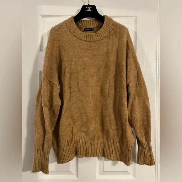 Crew Neck Sueter Zara SOFT BASIC KNIT SWEATER Ecru ZARA United States